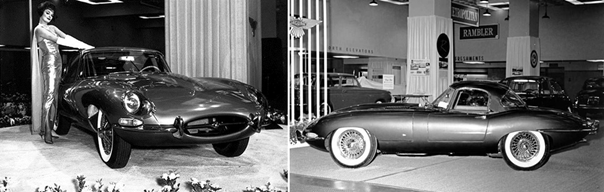 1961 Jaguar XK 3.8L (E-Type) siendo presentado en el Auto Show de Nueva York
