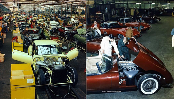 Fotografías del ensamblaje del Jaguar E-Type en Coventry a mediados de la década de 1960 (Foto: PostWarClassic.com)