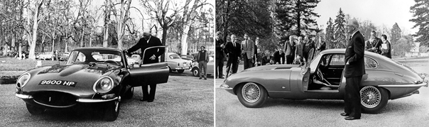 Sir William Lyons junto al E-Type ’9600HP’ en día de su presentación en Parc des Eaux Vives (Foto ©JDHT)
