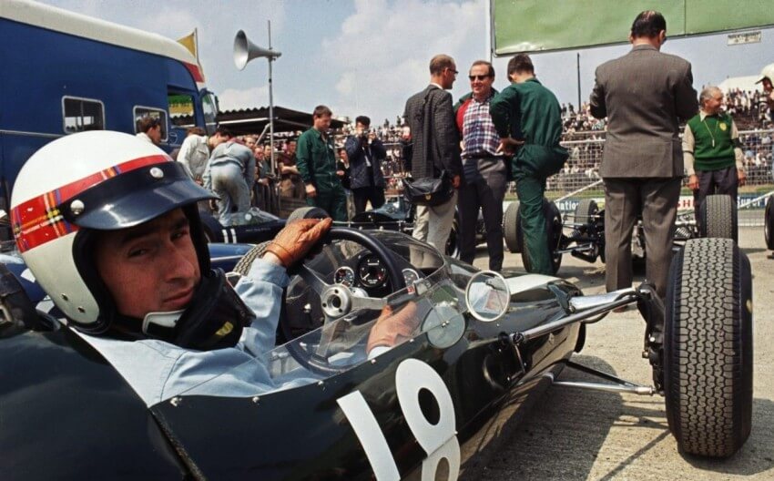 15 Jul 1967: BRM driver Jackie Stewart of Great Britain prepares for the race during the British Formula One Grand Prix held at Brands Hatch, in Kent, England. Stewart had to retire early due to engine trouble. Mandatory Credit: AllsportUK/Getty Images